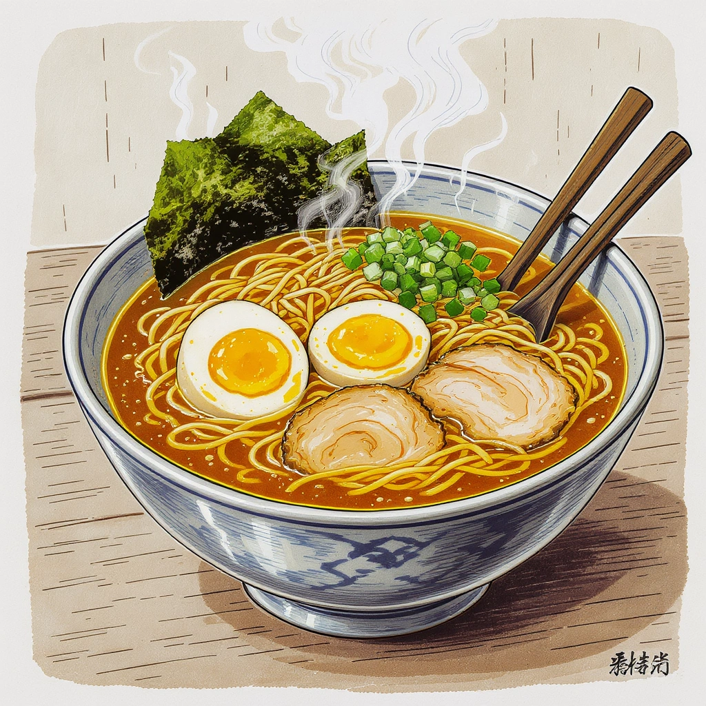 Food Illustration — Ramen Bowl Flat Art — Flux 1.1 Pro