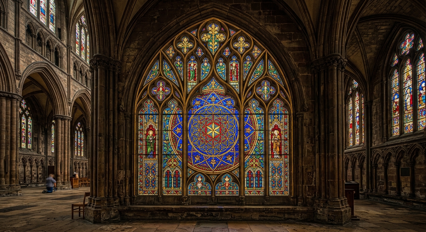 Stained Glass Window — Sacred Geometry — Gemini Imagen 3