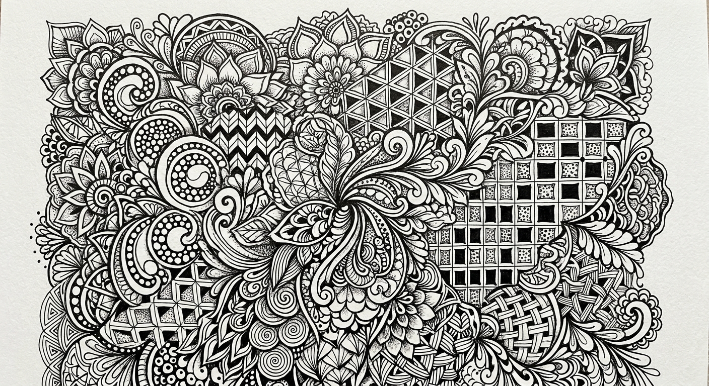 Zentangle Pattern — Meditative Ink Art — Gemini Imagen 3